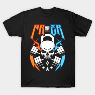 PR or ER (Kettlebell Skull Cross Barbell) Funny Gym Ego Lifting T-Shirt